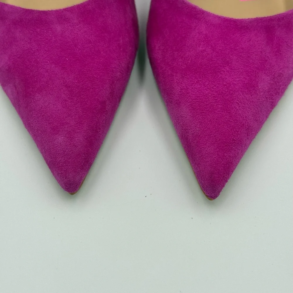 Gianni Bini Suede “Bradley” Fuchsia Ruffle Ankle Strap Heels - Picture 6 of 9